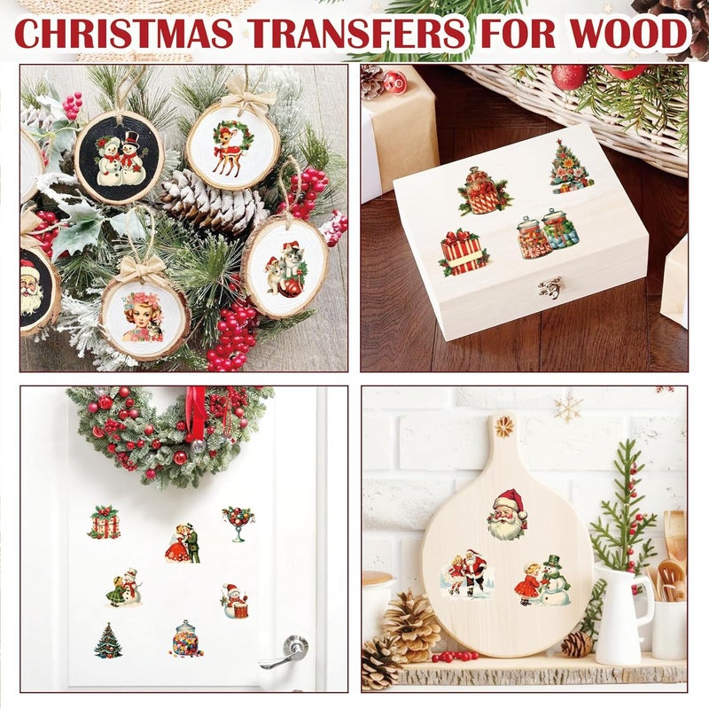 yhslmh Christmas Transfers for Crafts Rub On Stickers Vintage Christmas Decals Rub On Transfer for Wood Ornaments Crafting Glass Ball Furniture Canvas Fabric Project (Santa80) - Image 4